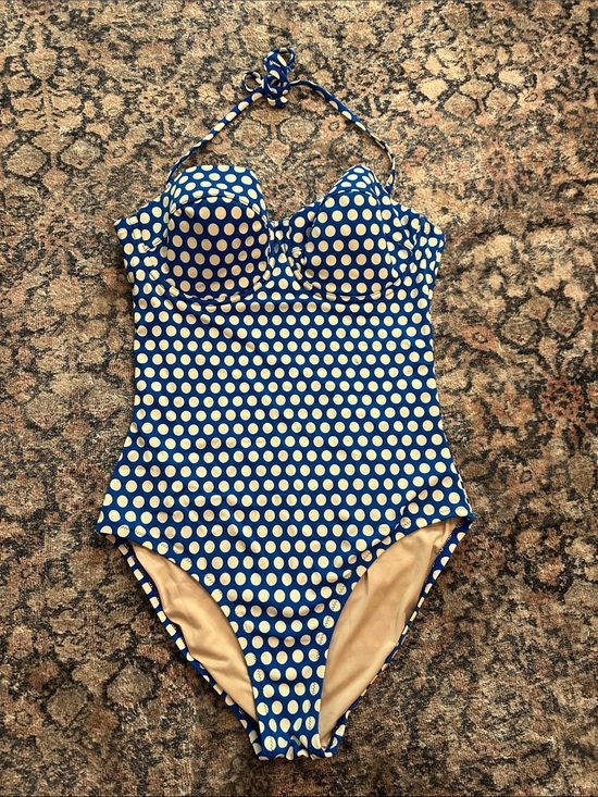 J. Crew Other - J. Crew Blue One-Piece Swimsuit with White Polka Dots